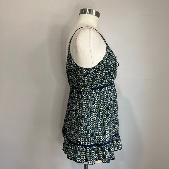 Faded Glory Y2K Blue Floral Milkmaid Tank Top Vintage Ruffle Bow Medium - Picture 2 of 7